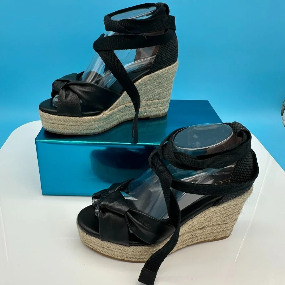 Cole Hann Women's Cloudfeel Hampton Wedge Strappy Sandal Shoes,‎ Size 7.5, Black